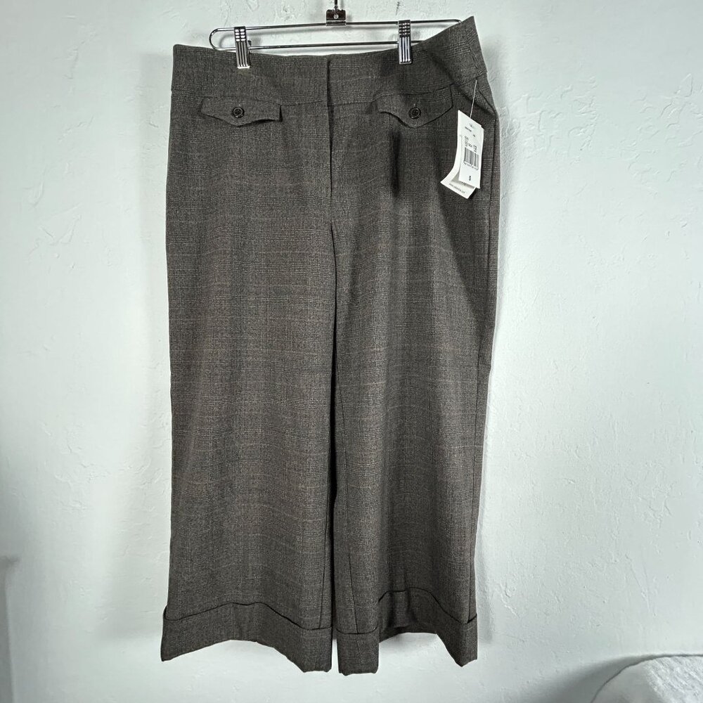 Cabi Womens Mid-Rise Wide-Leg Crop Pant Size 12 Gray Plaid Style 630 Casual New